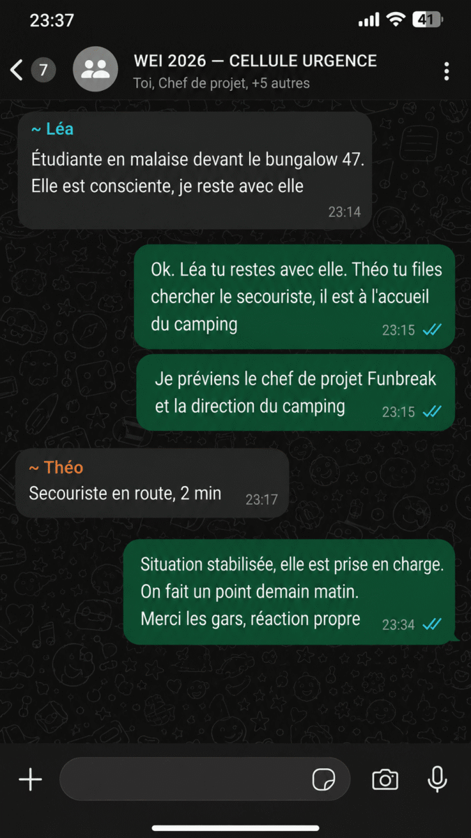 Canal de communication d’urgence pendant un WEI